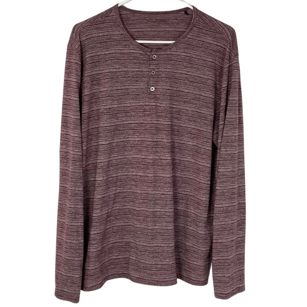 Zachary Prell Stripe Henley Long Sleeve Shirt Mens Size XL Burgundy Red Crewneck